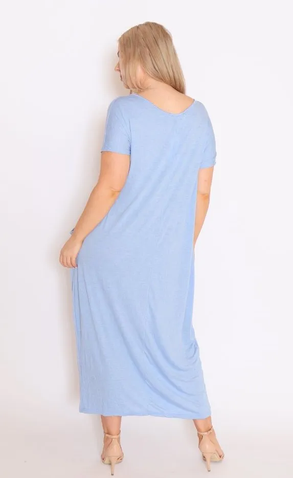 7643 V-neck Pockets Cotton Dress