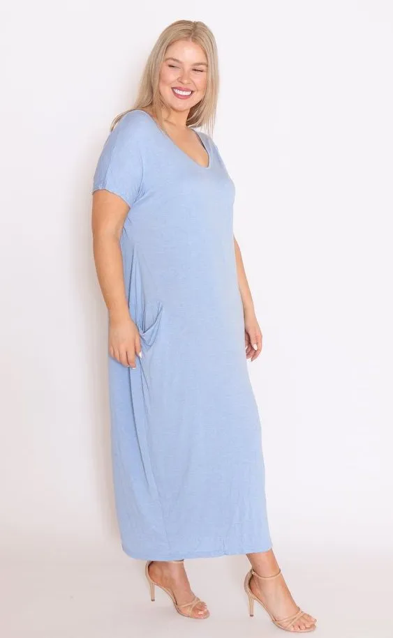 7643 V-neck Pockets Cotton Dress