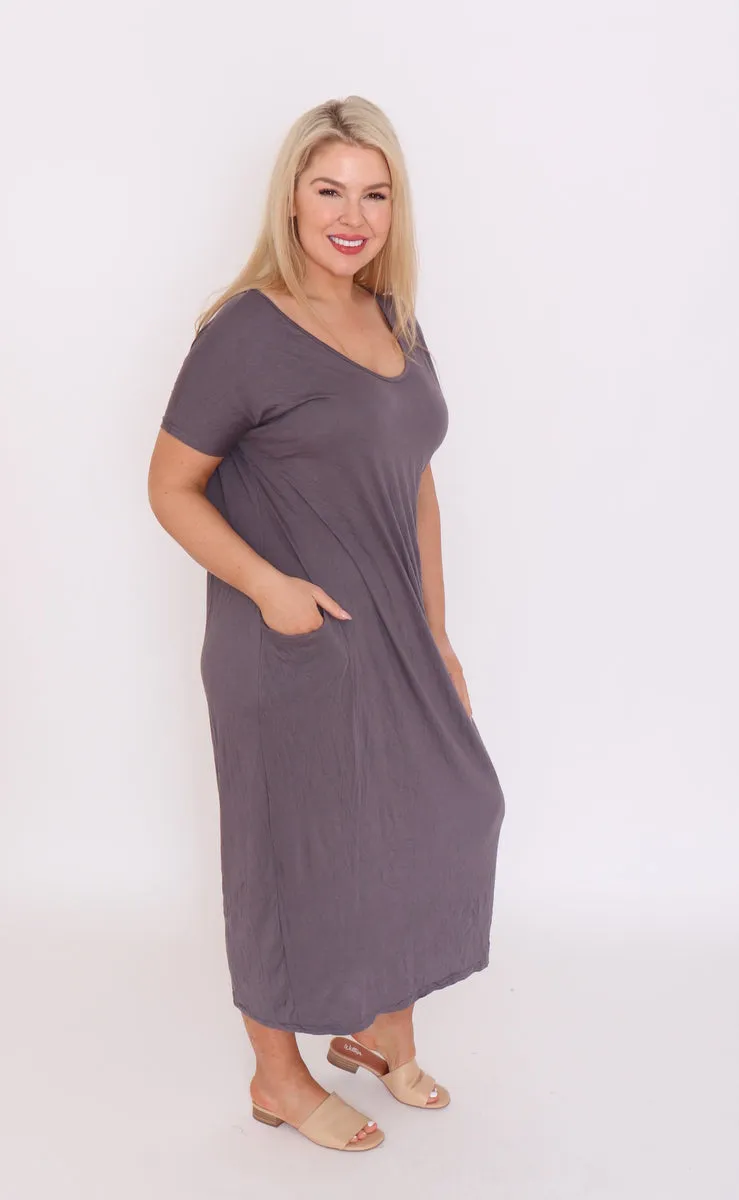 7643 V-neck Pockets Cotton Dress