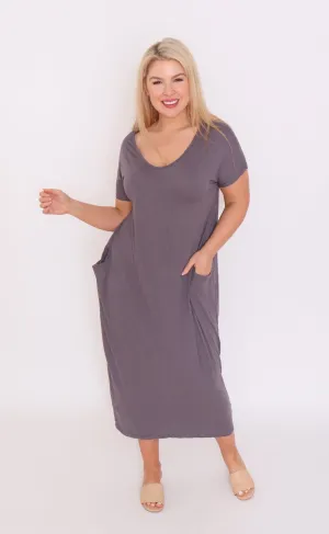 7643 V-neck Pockets Cotton Dress