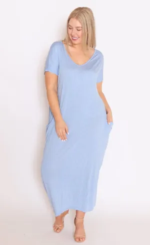 7643 V-neck Pockets Cotton Dress