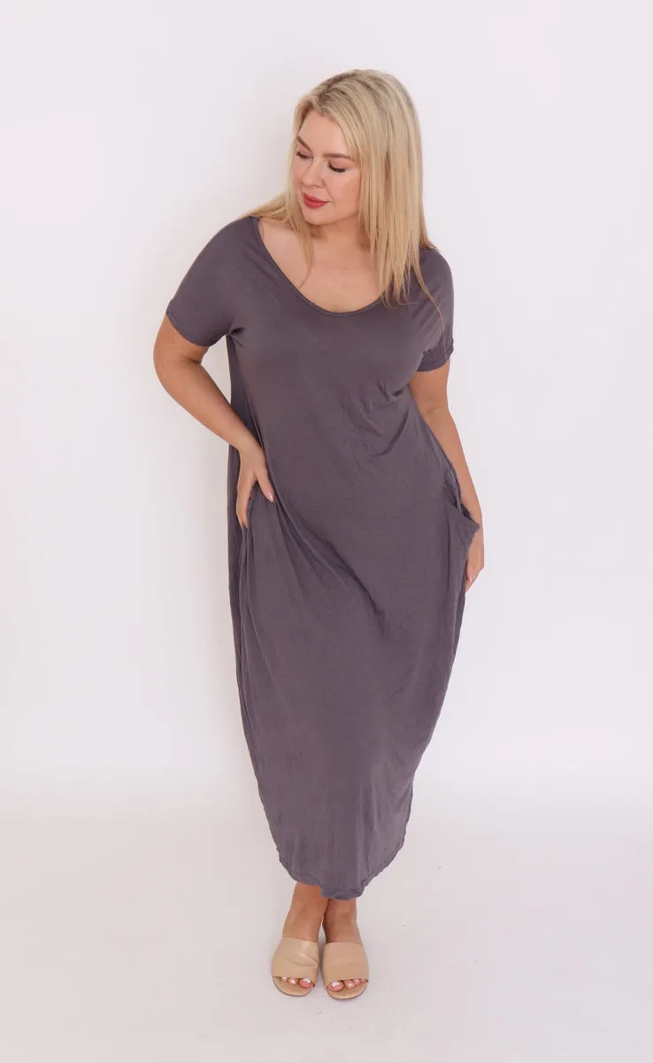 7643 V-neck Pockets Cotton Dress