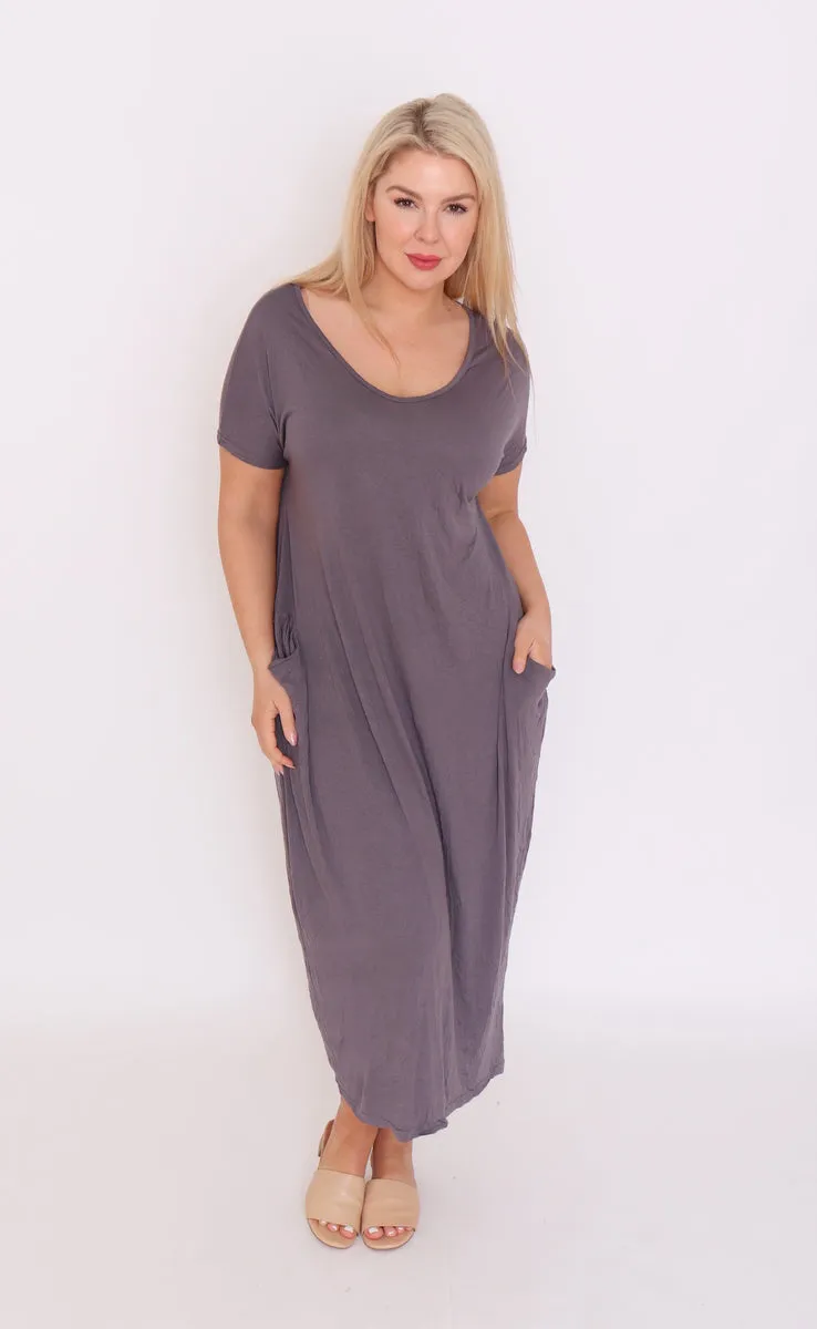 7643 V-neck Pockets Cotton Dress