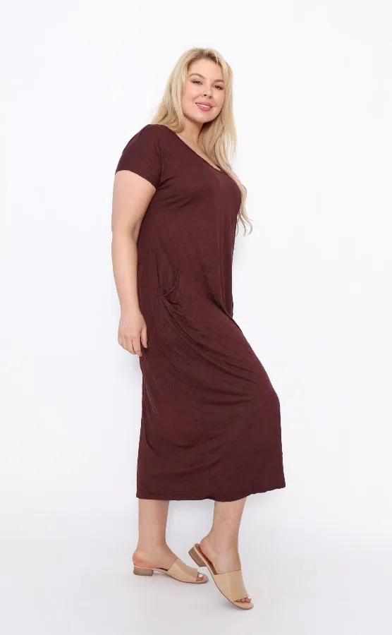 7643  V-neck Pockets Dress Chocolate