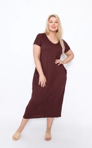7643  V-neck Pockets Dress Chocolate