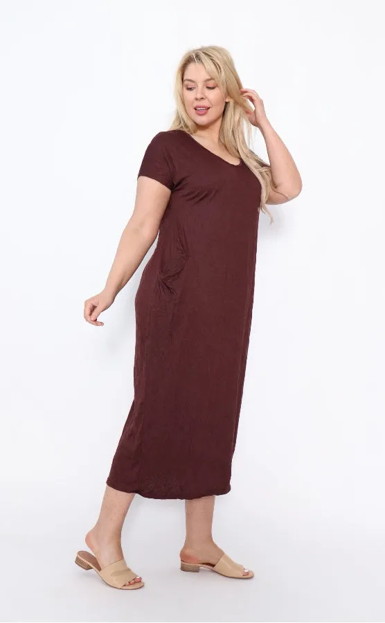 7643  V-neck Pockets Dress Chocolate
