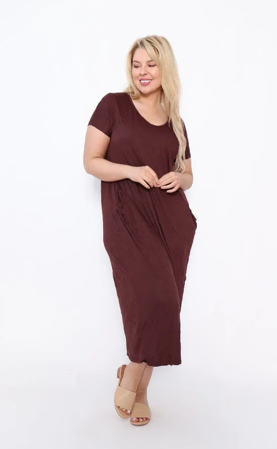 7643  V-neck Pockets Dress Chocolate