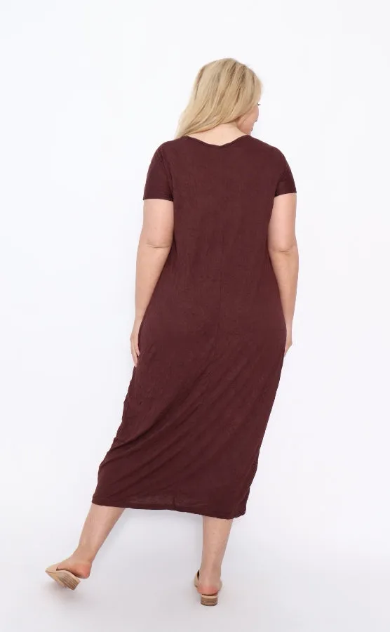 7643  V-neck Pockets Dress Chocolate