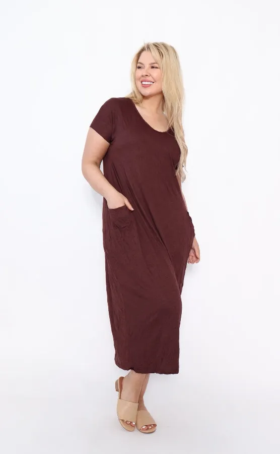 7643  V-neck Pockets Dress Chocolate