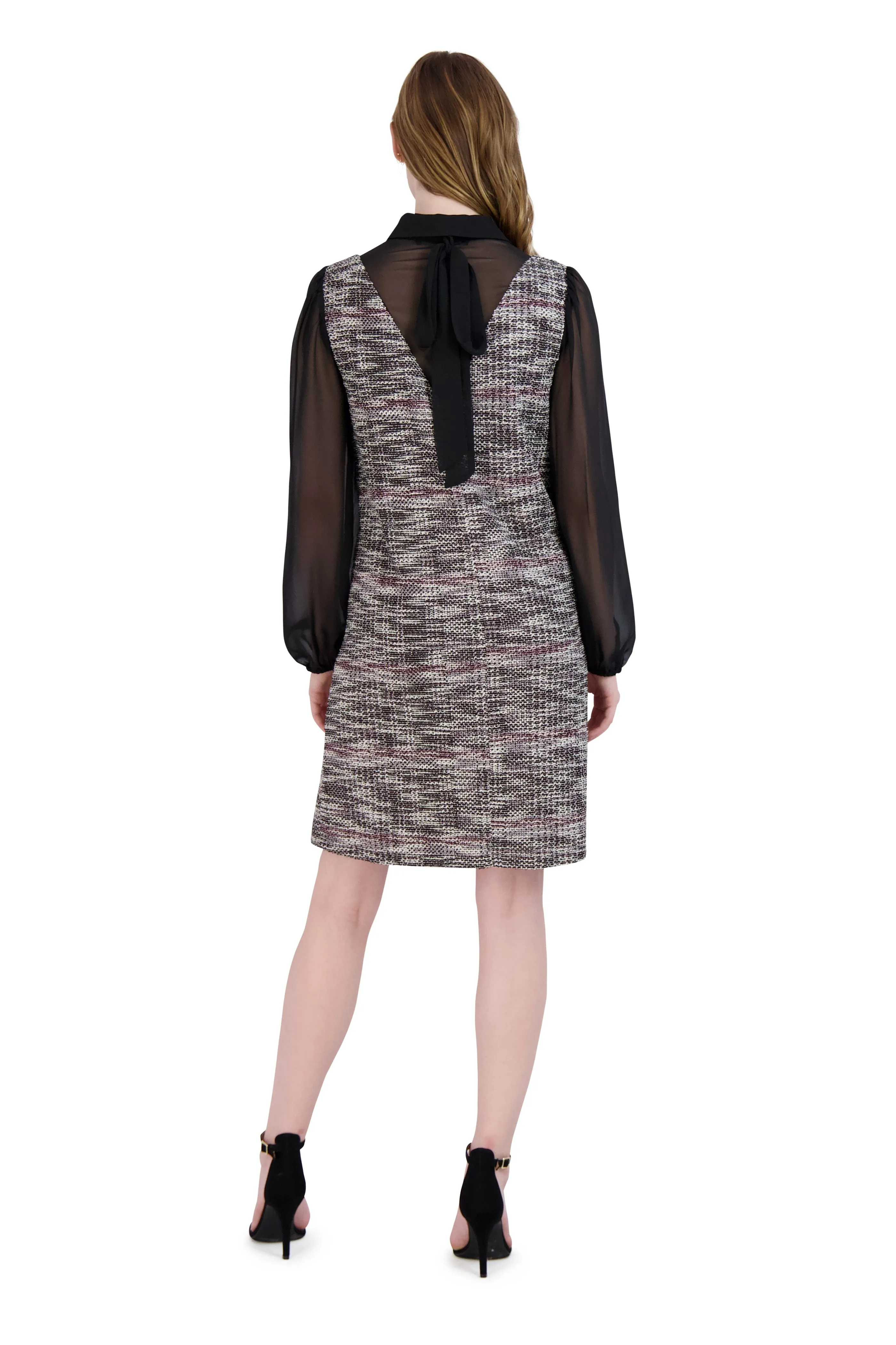 A-Line Dress with Bow Tie Neck Dress