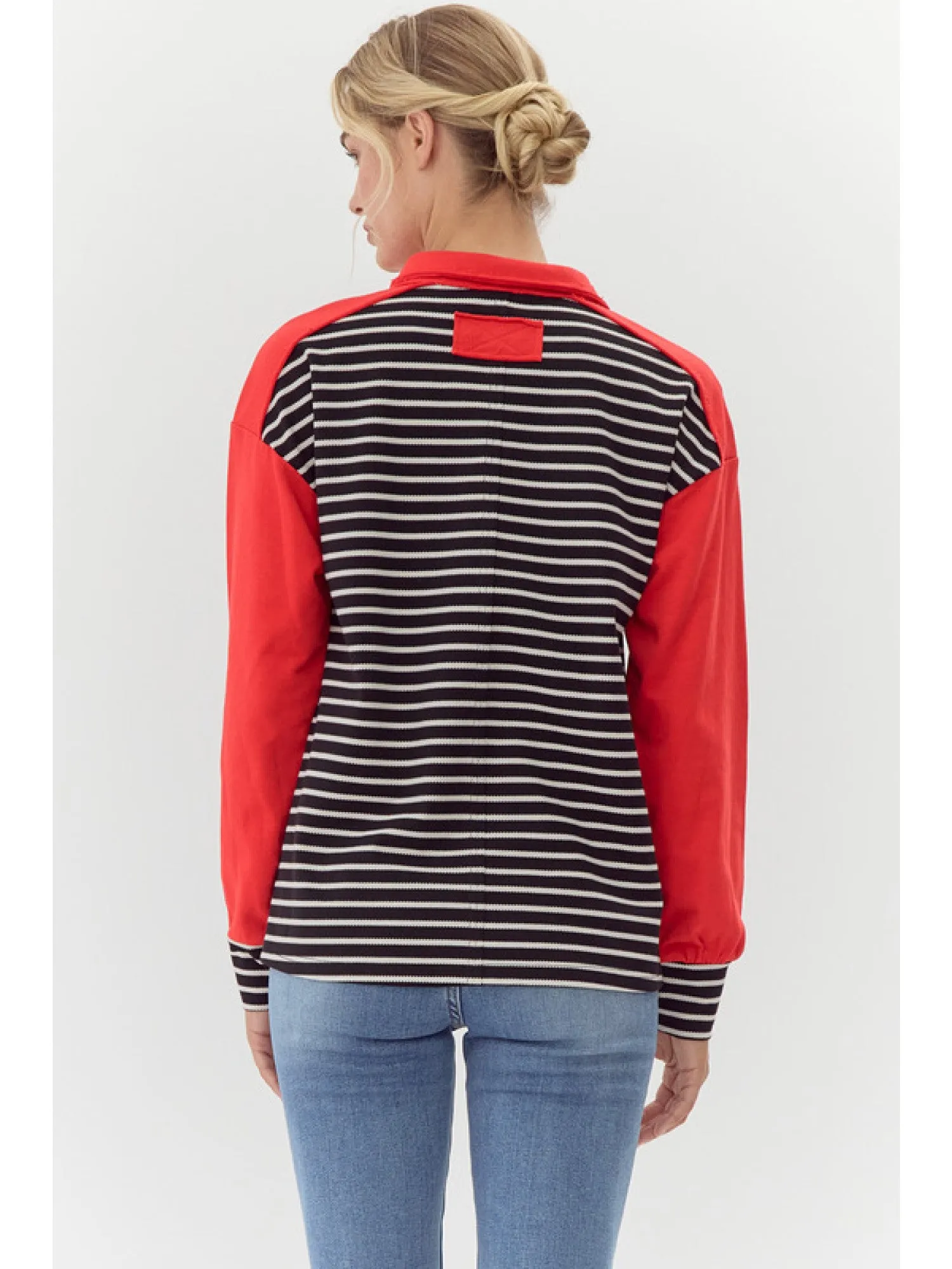 Addison Colorblock Striped Knit Henley - Red & Black
