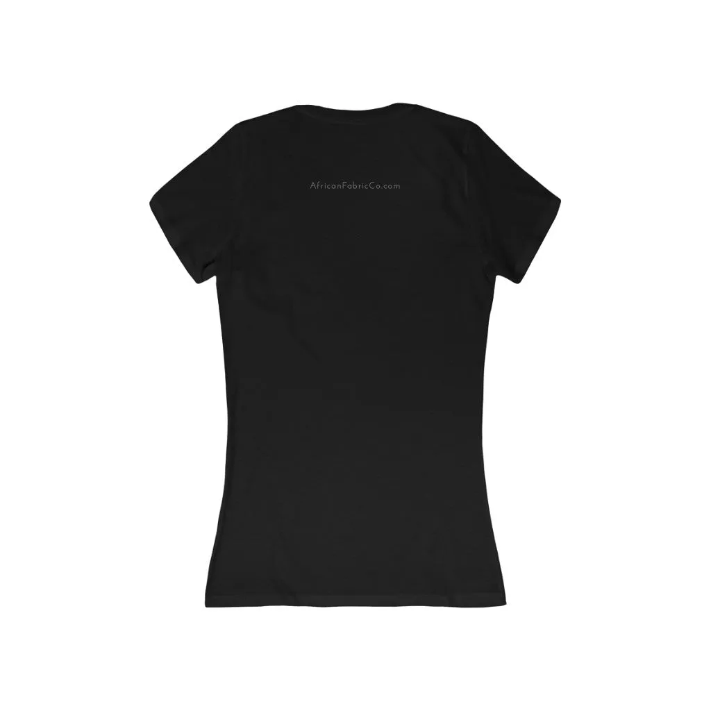 African Fabric Co. Women's Tri-Color Short Sleeve Deep V-Neck Tee