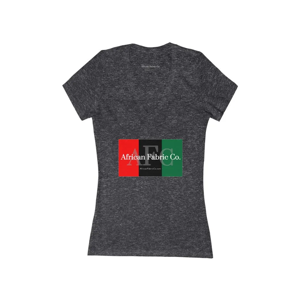 African Fabric Co. Women's Tri-Color Short Sleeve Deep V-Neck Tee