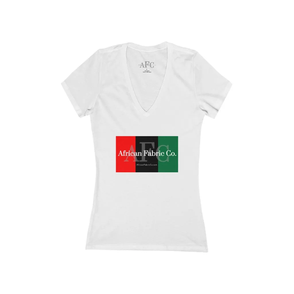 African Fabric Co. Women's Tri-Color Short Sleeve Deep V-Neck Tee