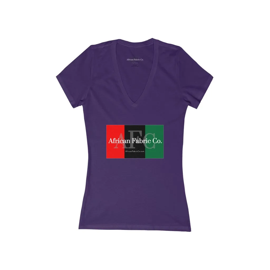 African Fabric Co. Women's Tri-Color Short Sleeve Deep V-Neck Tee