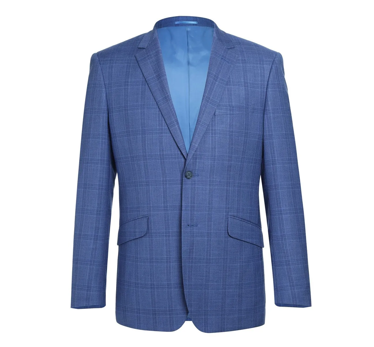 Alessandro Vitello by Renoir Blue 2-Piece Slim Fit Windowpane Check Dress Stretch Suit 293-10