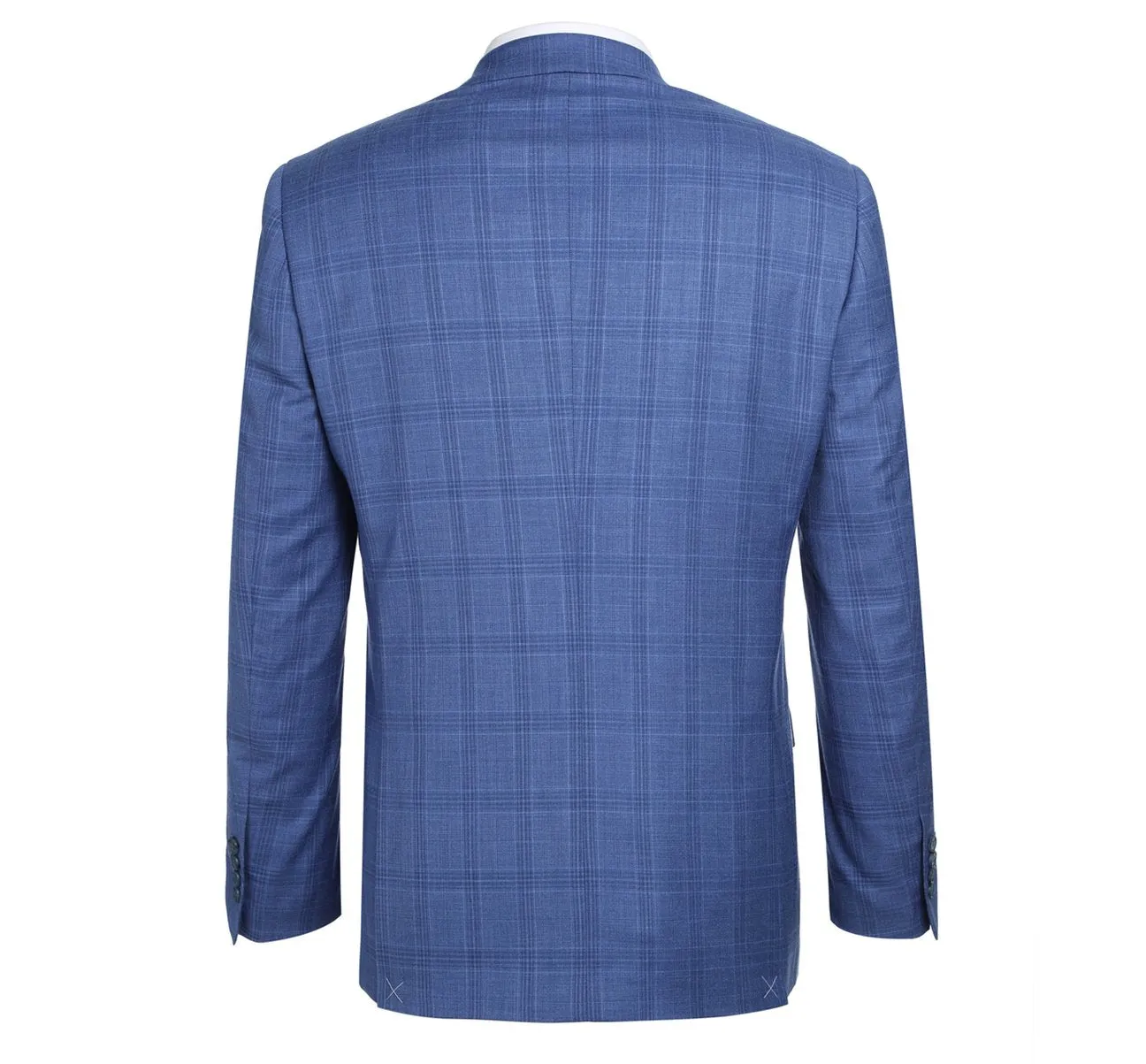 Alessandro Vitello by Renoir Blue 2-Piece Slim Fit Windowpane Check Dress Stretch Suit 293-10