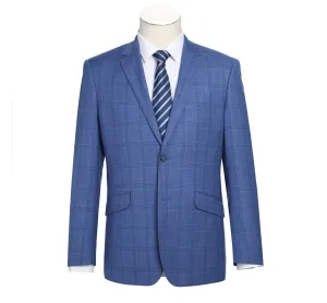 Alessandro Vitello by Renoir Blue 2-Piece Slim Fit Windowpane Check Dress Stretch Suit 293-10