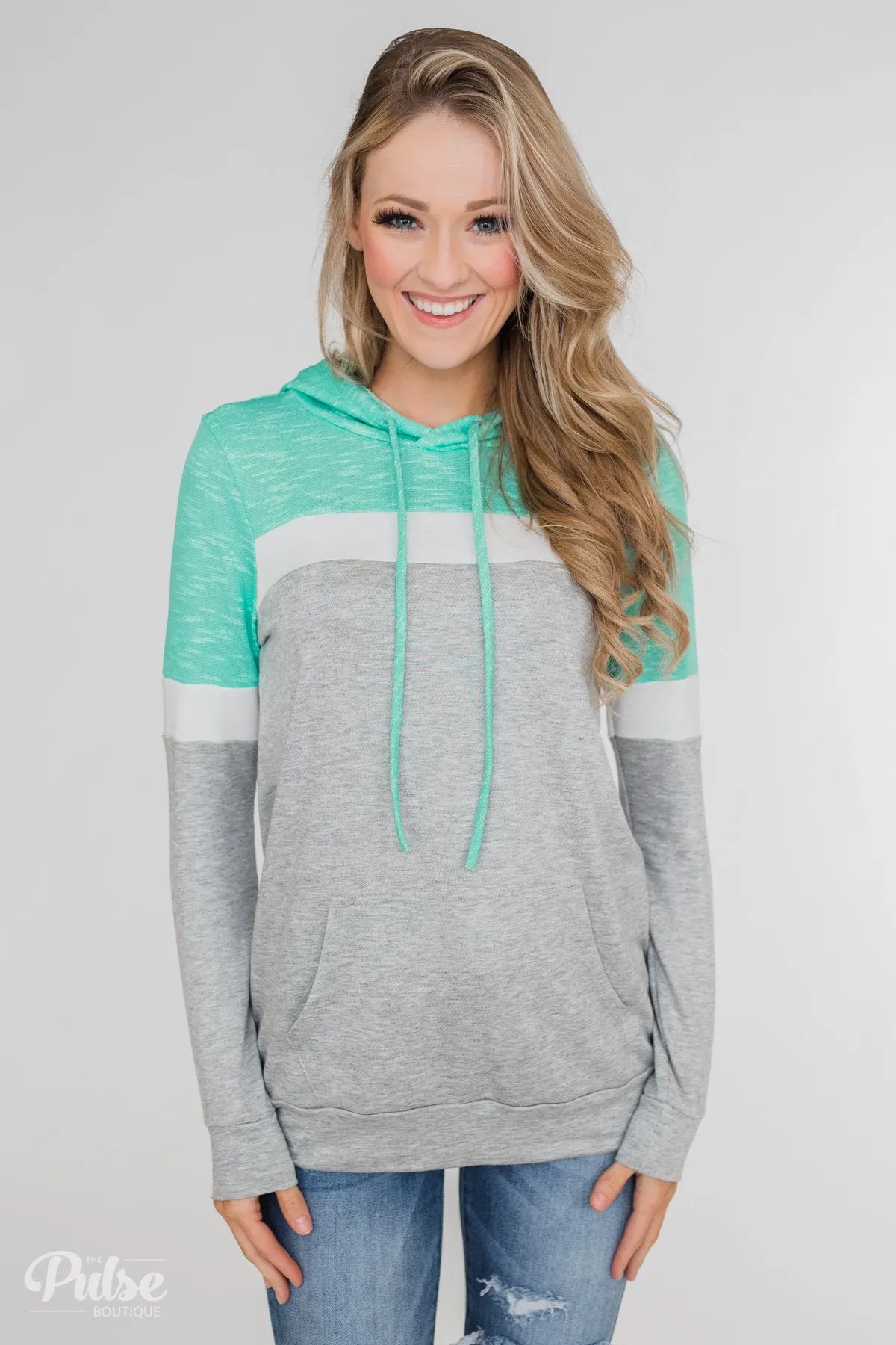 All Of My Days Color Block Hoodie- Teal