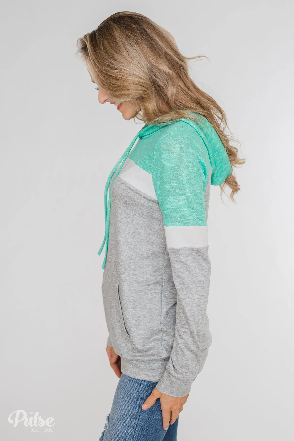 All Of My Days Color Block Hoodie- Teal
