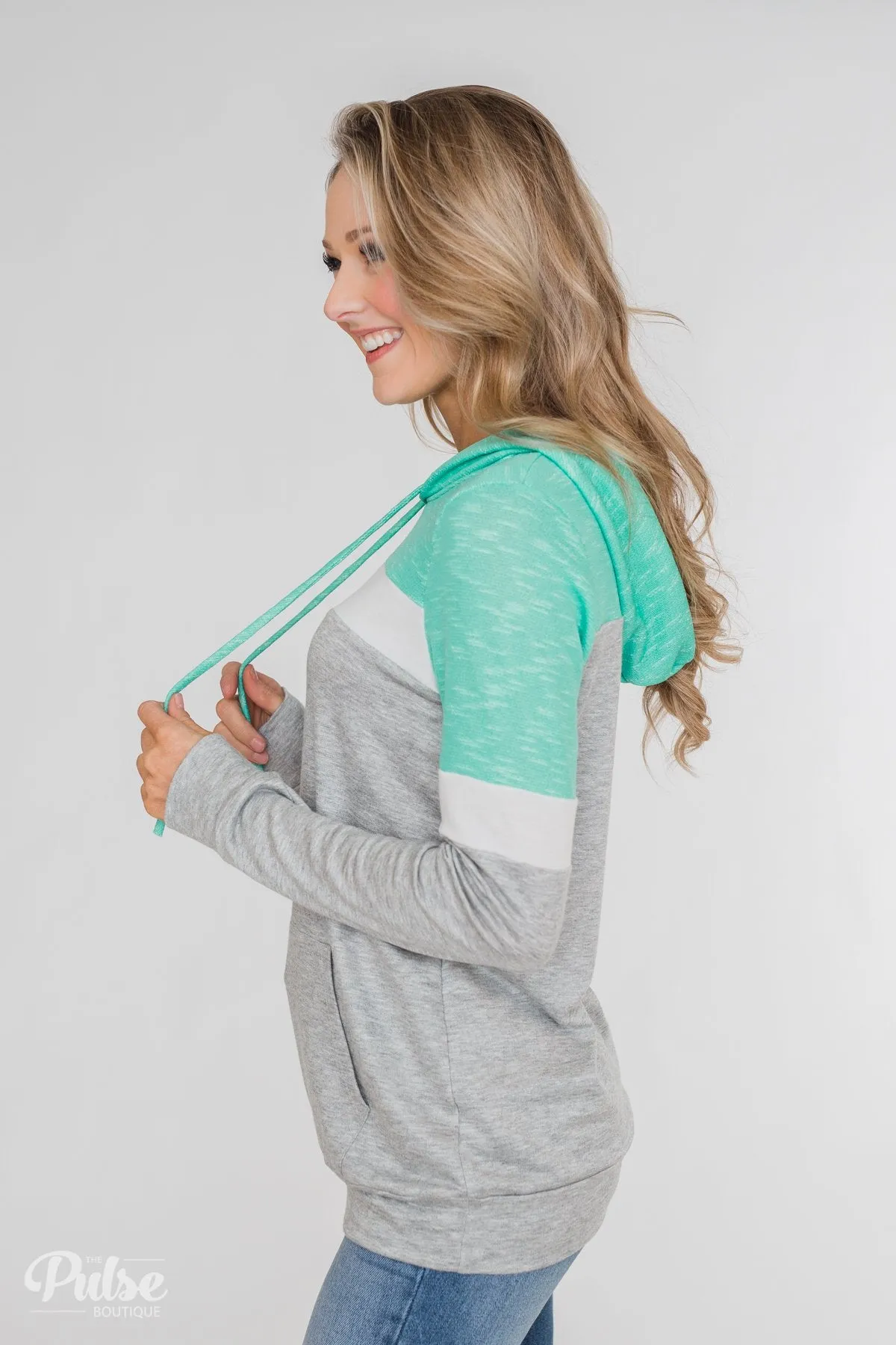 All Of My Days Color Block Hoodie- Teal