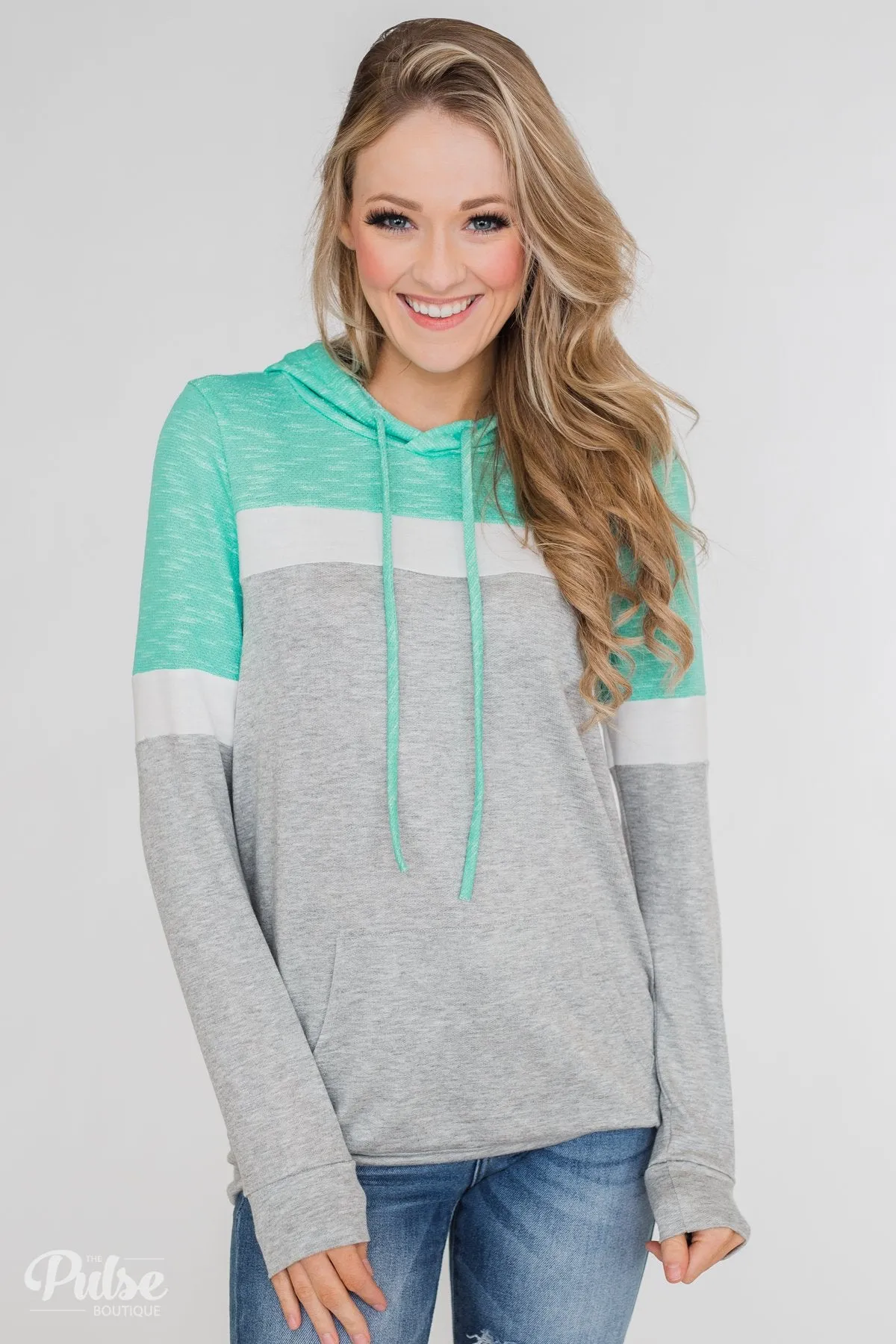 All Of My Days Color Block Hoodie- Teal