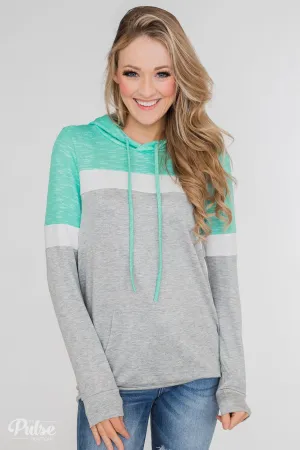 All Of My Days Color Block Hoodie- Teal