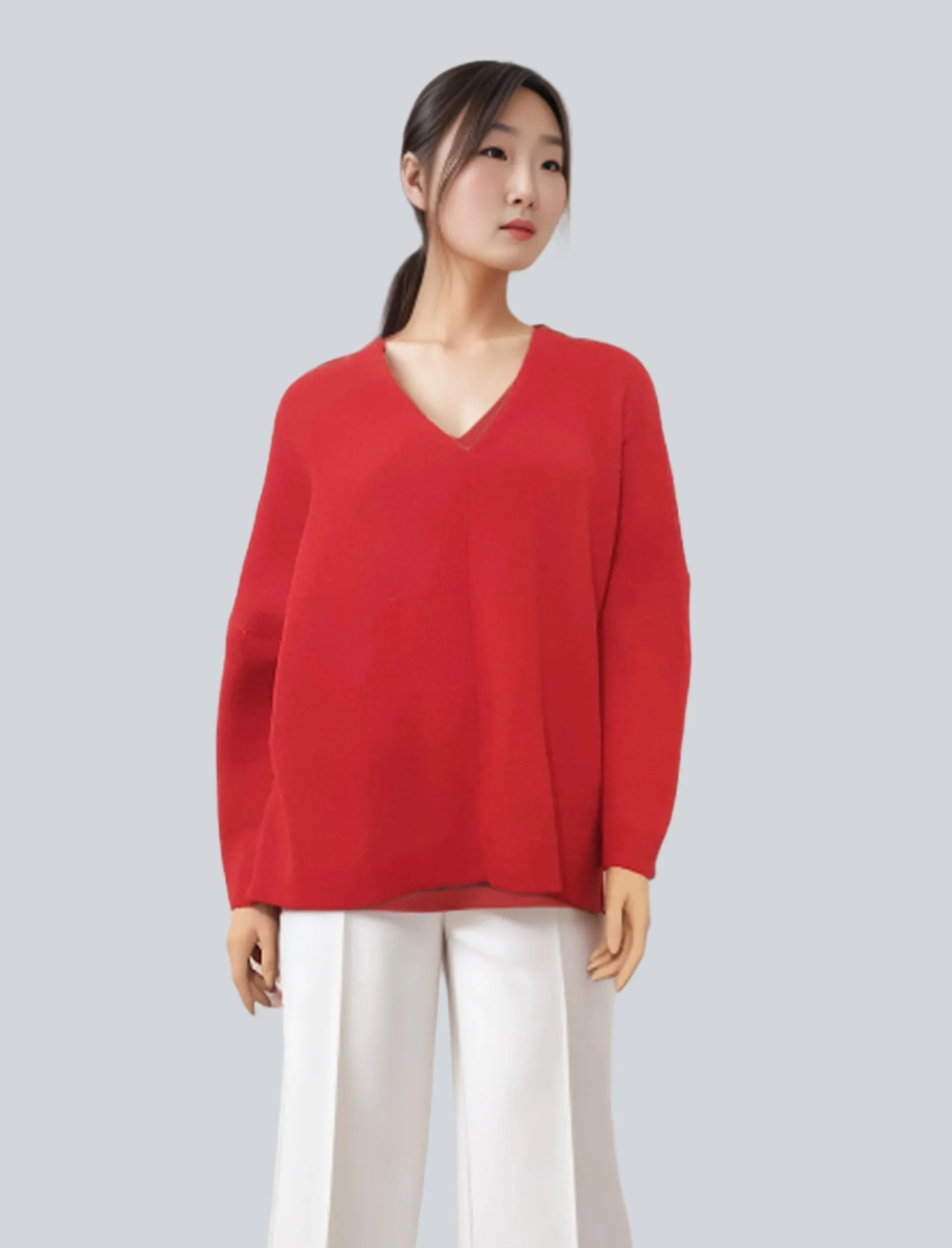 Alpaca Brushed Pullover Sweater Red