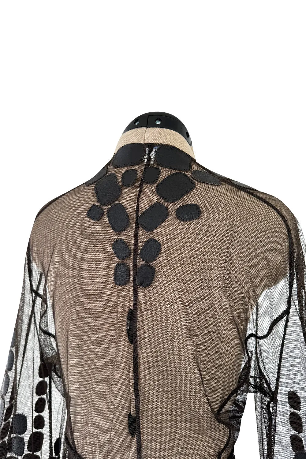 Amazing Spring 2001 Thierry Mugler Couture Runway Brown  Silk Net Wrap Top w Leather Detailing