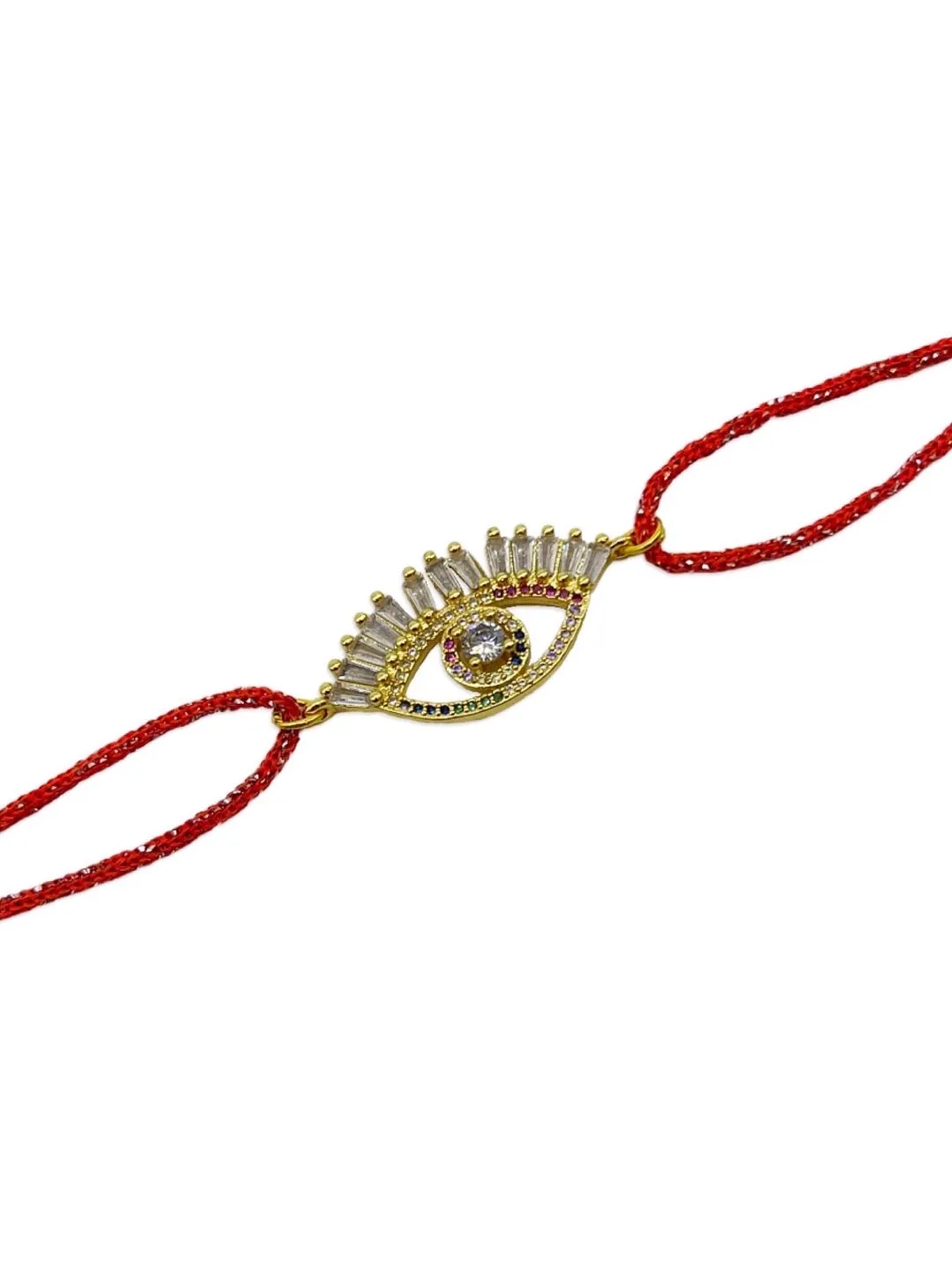 American Diamond Rakhi Multicolor Evil Eye Charm Red Thread Rakhi For Raksha Bandhan