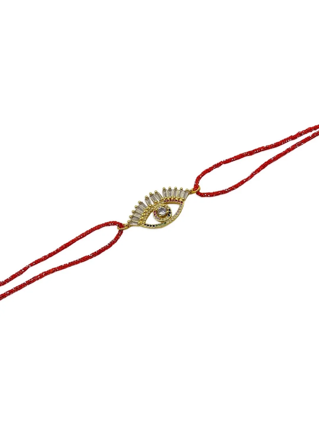 American Diamond Rakhi Multicolor Evil Eye Charm Red Thread Rakhi For Raksha Bandhan