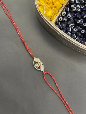 American Diamond Rakhi Multicolor Evil Eye Charm Red Thread Rakhi For Raksha Bandhan