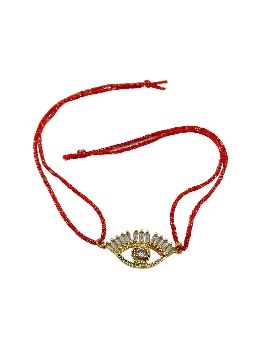 American Diamond Rakhi Multicolor Evil Eye Charm Red Thread Rakhi For Raksha Bandhan