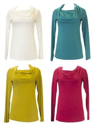 ANALILI Women's Wide Cowl Neck Long Sleeve Top 356IA10 $135 NEW