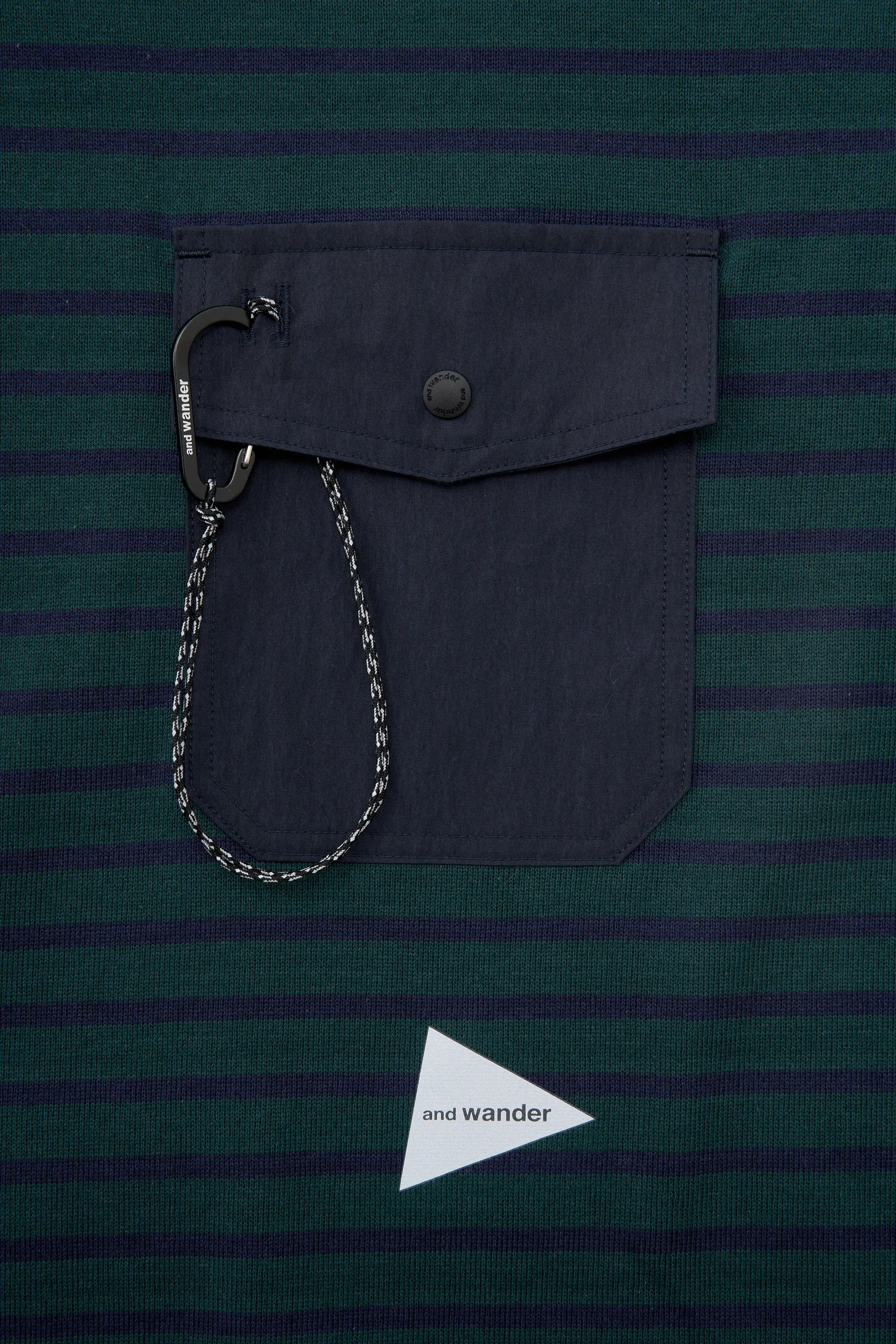 and wander -  Stripe Pocket SS Tee - Green/Navy