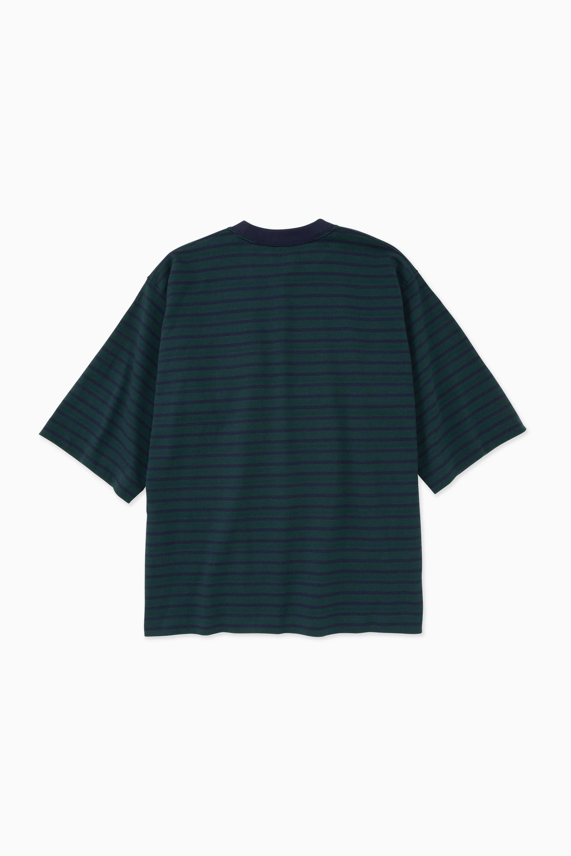 and wander -  Stripe Pocket SS Tee - Green/Navy