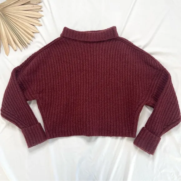 Anthropologie Maeve Athena Maroon Burgundy Alpaca Wool Yak Mock Neck Sweater