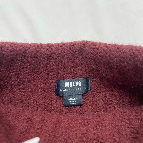 Anthropologie Maeve Athena Maroon Burgundy Alpaca Wool Yak Mock Neck Sweater