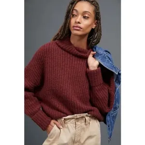 Anthropologie Maeve Athena Maroon Burgundy Alpaca Wool Yak Mock Neck Sweater