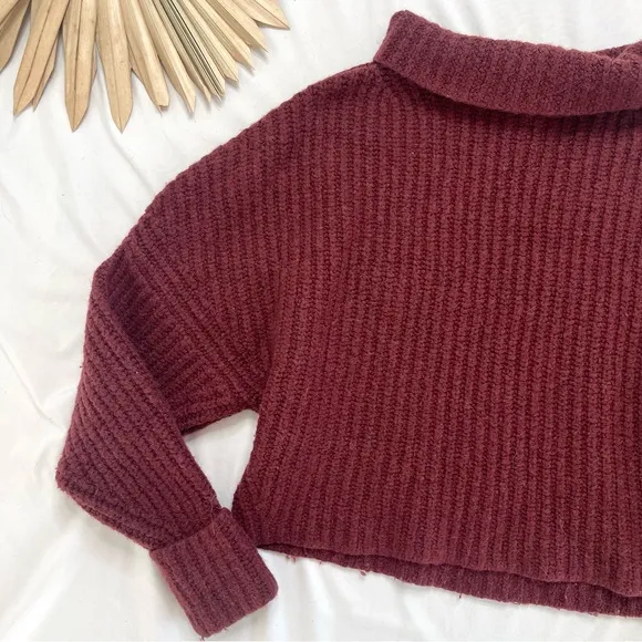 Anthropologie Maeve Athena Maroon Burgundy Alpaca Wool Yak Mock Neck Sweater