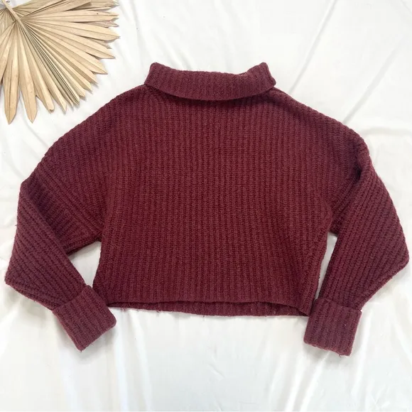 Anthropologie Maeve Athena Maroon Burgundy Alpaca Wool Yak Mock Neck Sweater