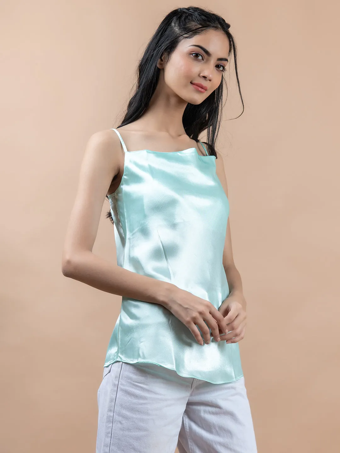 Aqua cowl neck cami top For Women