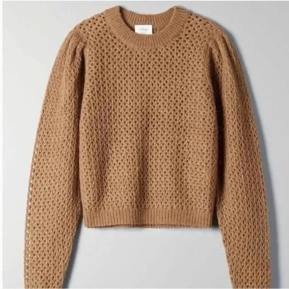 Aritzia Wilfred Nessa Loose Weave Puff Sleeve Crew Neck Sweater
