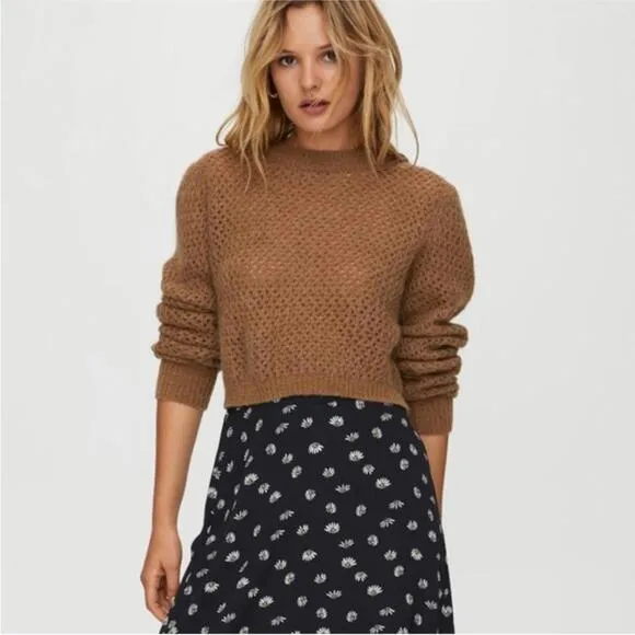 Aritzia Wilfred Nessa Loose Weave Puff Sleeve Crew Neck Sweater
