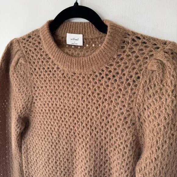 Aritzia Wilfred Nessa Loose Weave Puff Sleeve Crew Neck Sweater