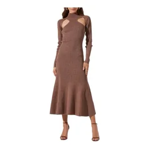 ASTR The Label FRONT CUTOUT LONG SLEEVE Brown SWEATER MIDI DRESS Medium