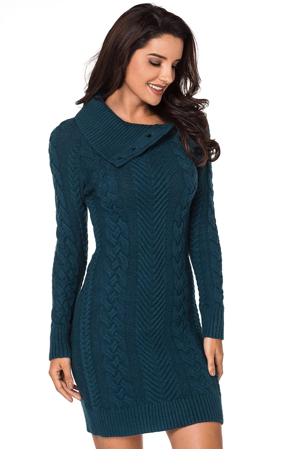 Asymmetric Buttoned Collar Bodycon Sweater Dress