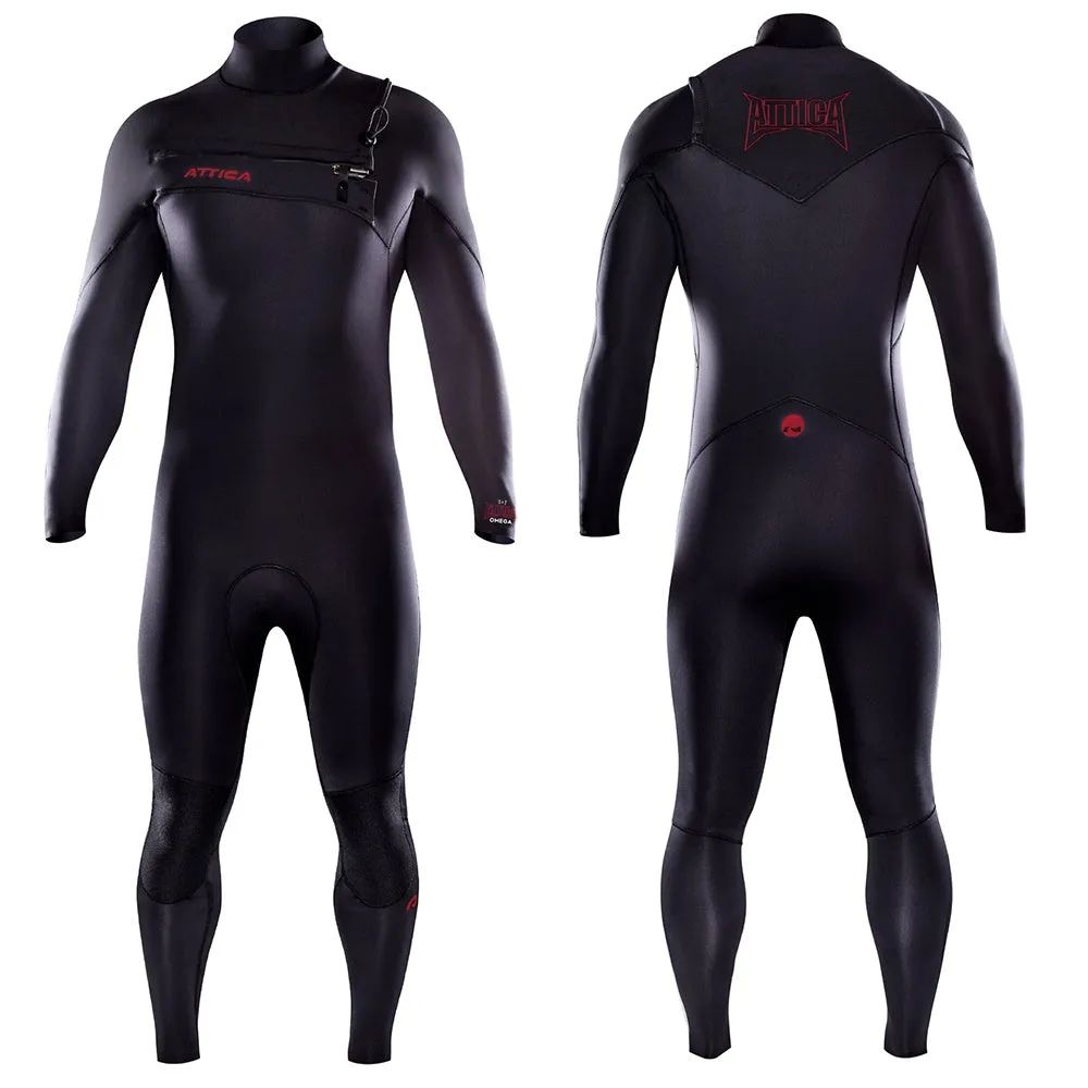 ATTICA OMEGA CHEST ZIP 3/2MM STEAMER - BLACK RED