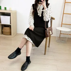 Autumn and Winter Long Knit Bottoming Skirt V-neck Over-the-knee Mid-length Sweater Skirt Loose Casual Women's Vest Skirt