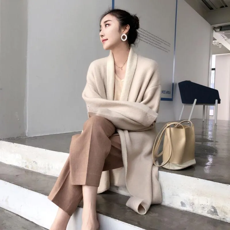 Autumn and Winter Loose All-match Coat Mid-length Plus Size Casual Windbreaker Fashion Solid Color Female Sweater